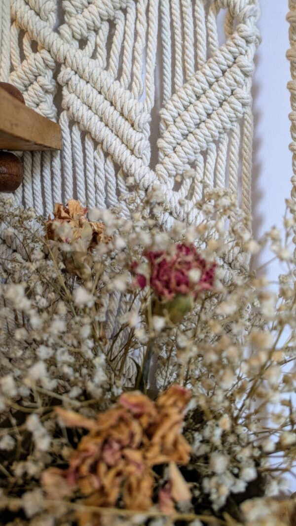 Handcrafted Macrame Plank Plant Holder – Boho Wall Hanging Shelf - Image 3