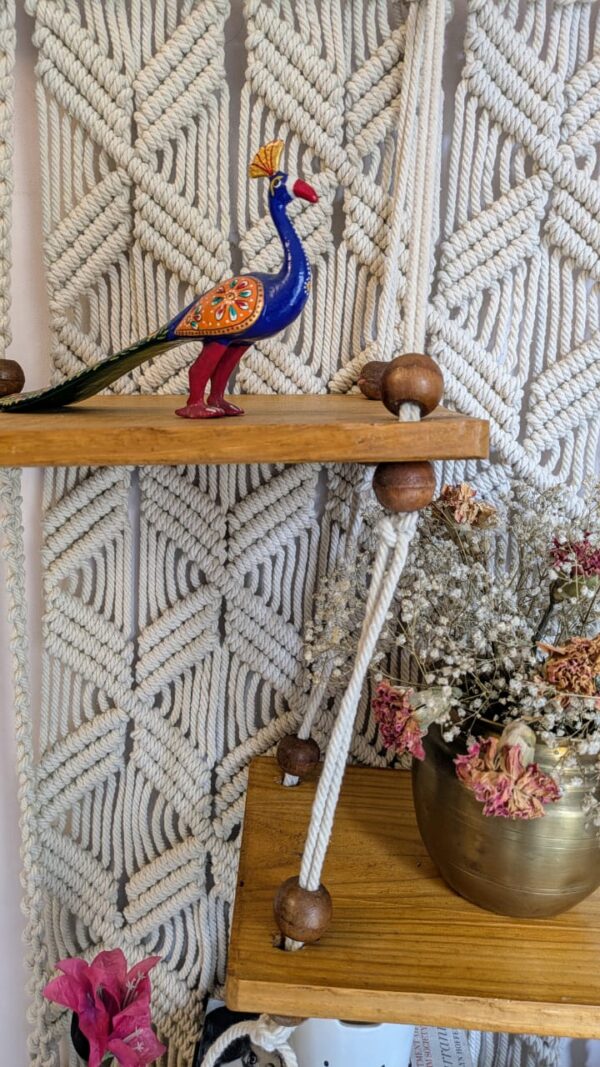 Handcrafted Macrame Plank Plant Holder – Boho Wall Hanging Shelf - Image 5