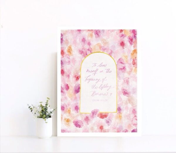 Oscar Wilde Quote Wall Art – “To Love Oneself” Floral Print