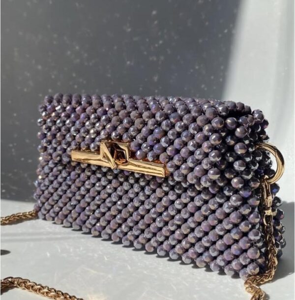Petal Luxe – Crystal Beaded Evening Bag with Gold Chain