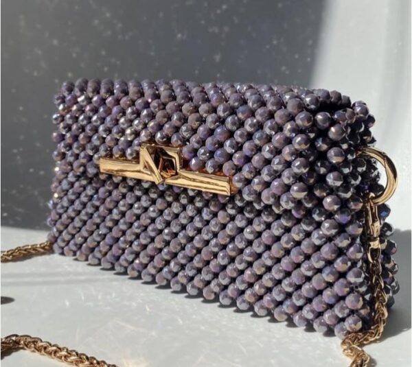 Petal Luxe – Crystal Beaded Evening Bag with Gold Chain - Image 3