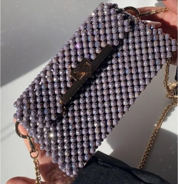 Petal Luxe – Crystal Beaded Evening Bag with Gold Chain - Image 2